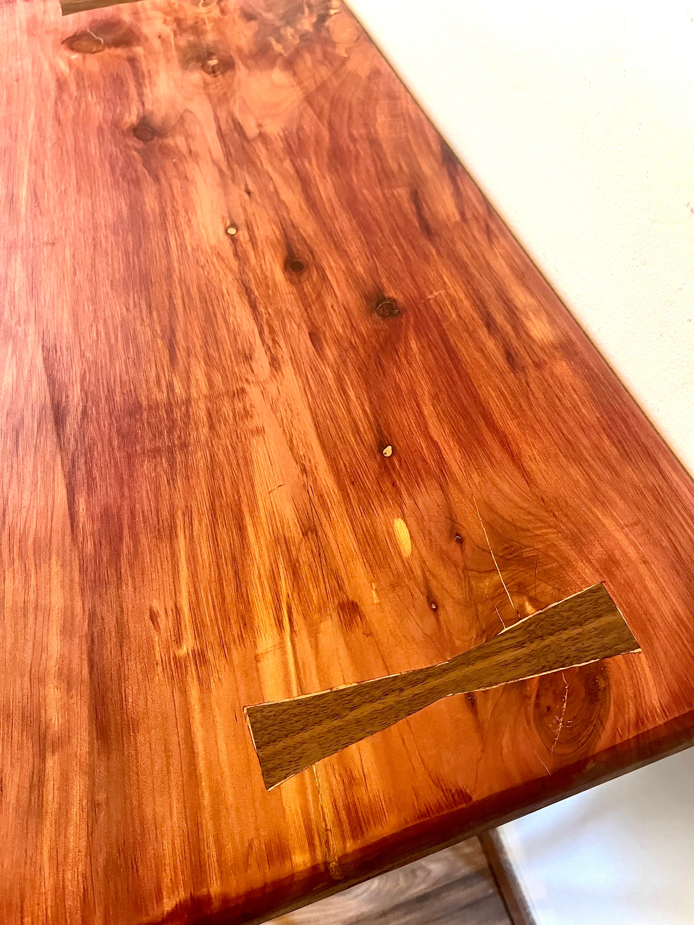 Live Edge Red Cedar Desk W/ Walnut Inlay Keys Etsy