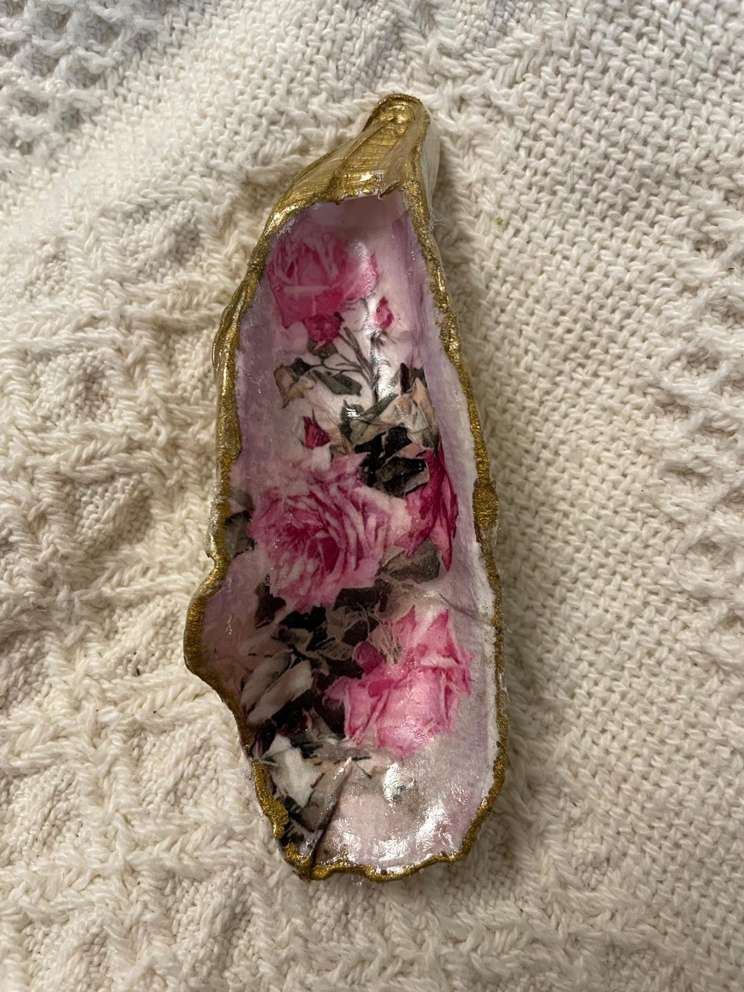 Decoupaged Shells - Decoupage Oyster Shell With Pink Roses - Etsy