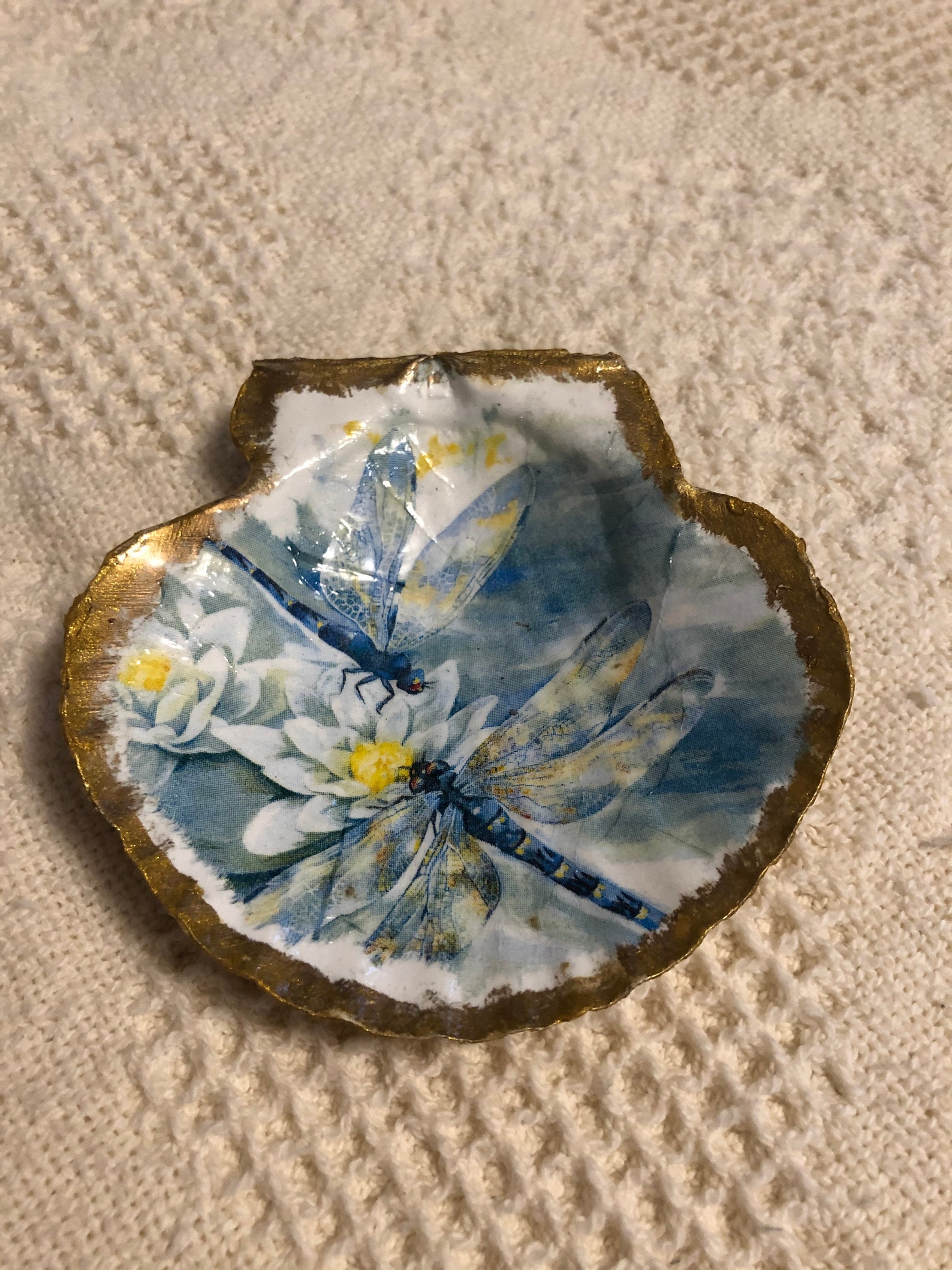 Decoupage Scallop Shell with Dragonfly Etsy