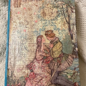 Wooden Book Box - Decoupaged and painted wooden book box