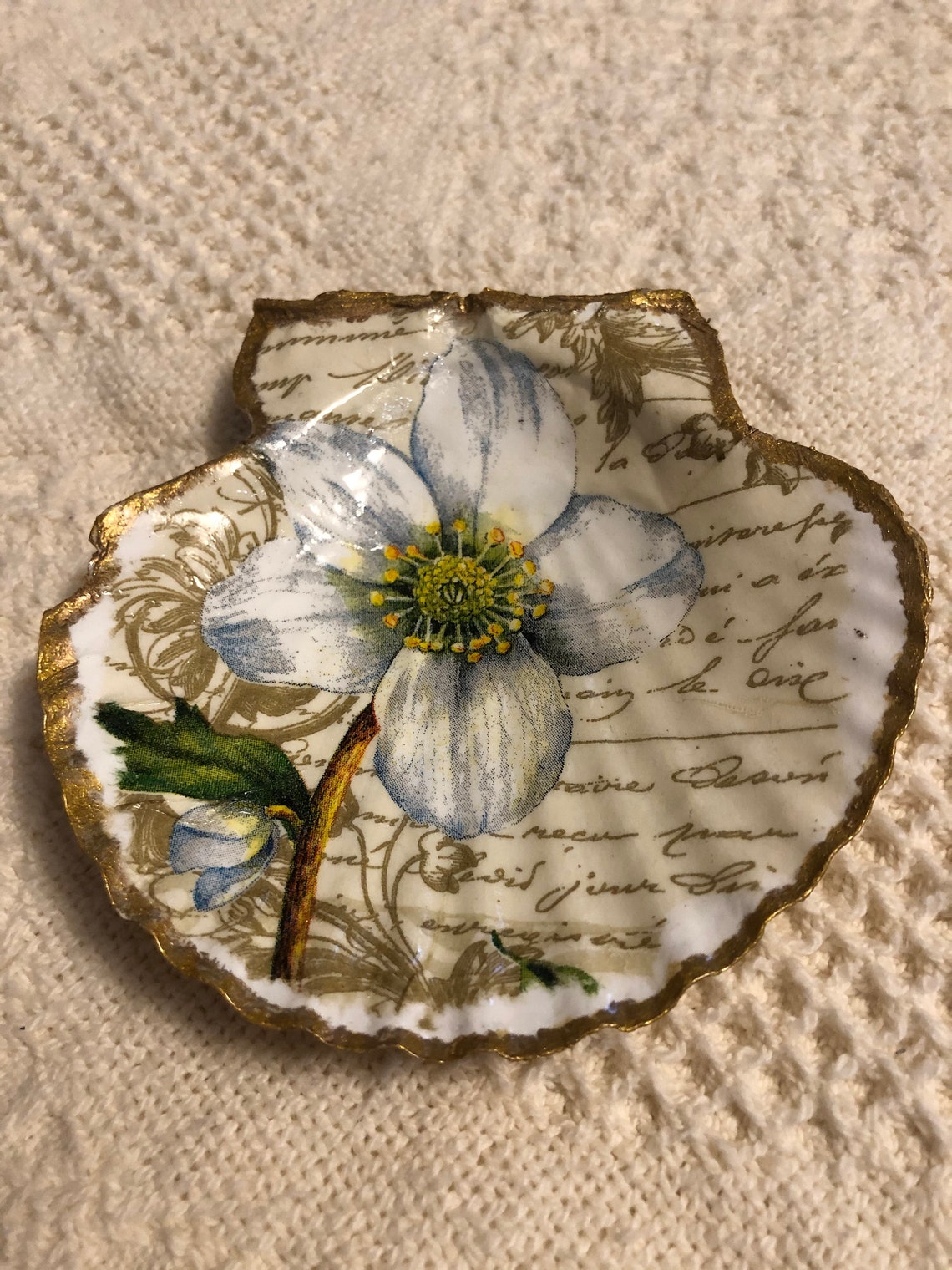 Decoupage Scallop Shell with Flowers Etsy