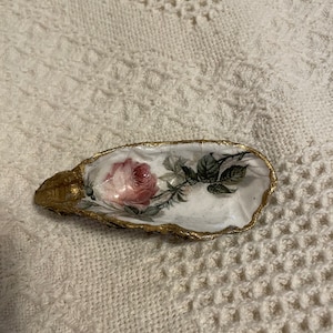Decoupaged Shells - Oyster shell with rose