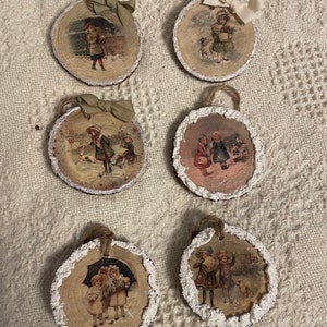Ornaments - Decoupage Small Victorian Children Christmas Ornaments