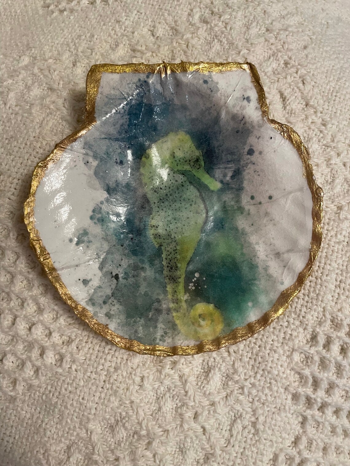 Decoupage Scallop Shell with Seahorse Etsy