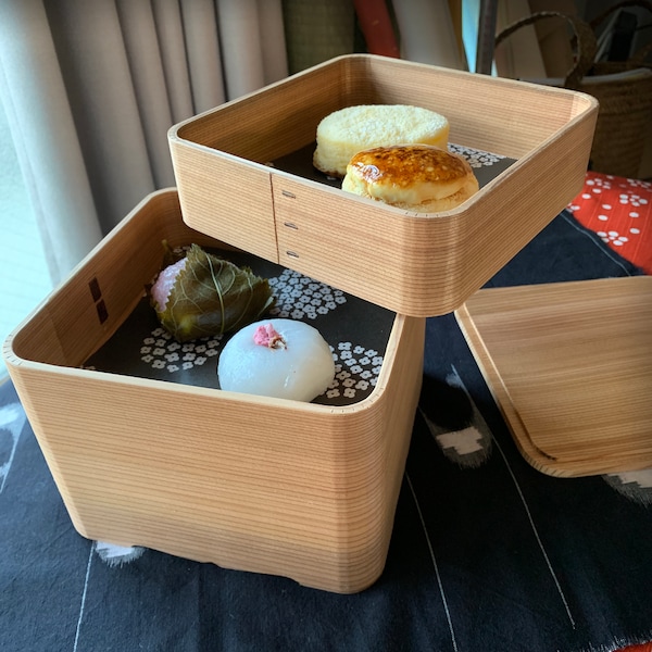 Japan Cedar 3-tier Square Bento Box:  Hand-made in Japan Food storage container