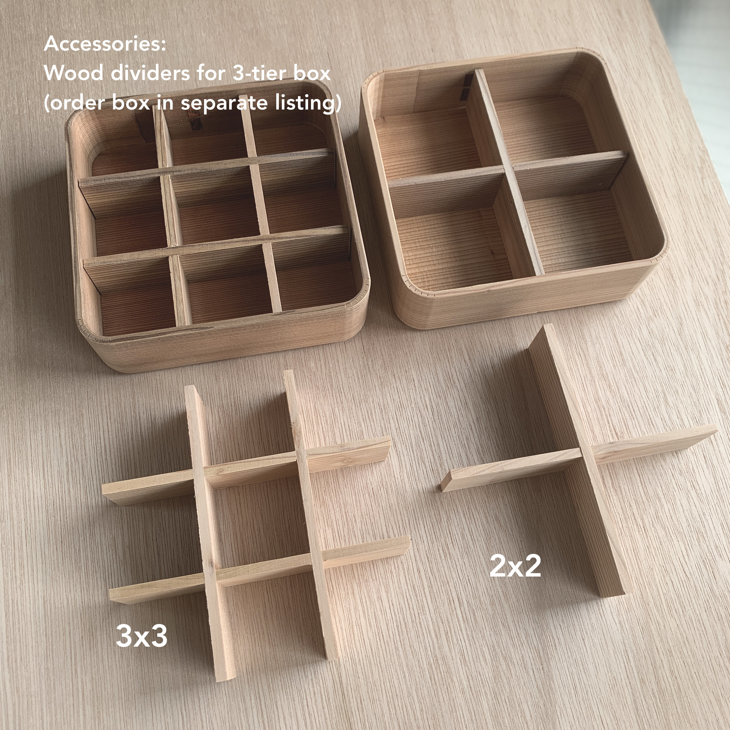 WOODEN ORGANIZER BOX WITH 3 DIVIDERS