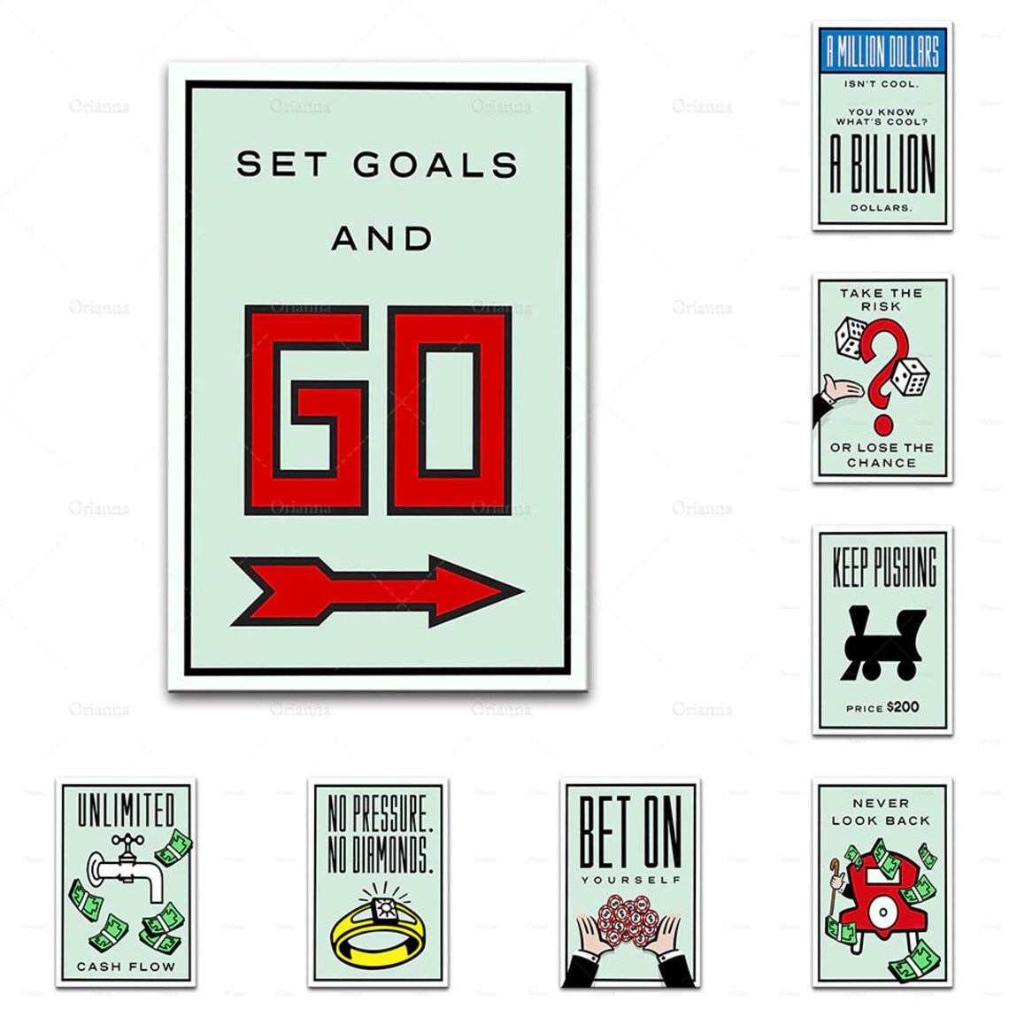 Set of 6 Alec Monopoly Motivation Canvas Etsy