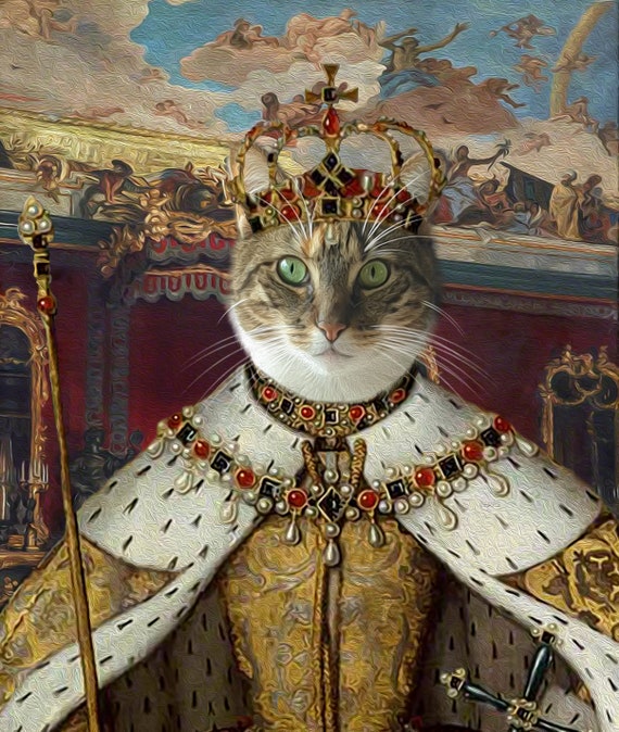 Queen Cat Portrait Benutzerdefiniertes Katzenportrait Etsy