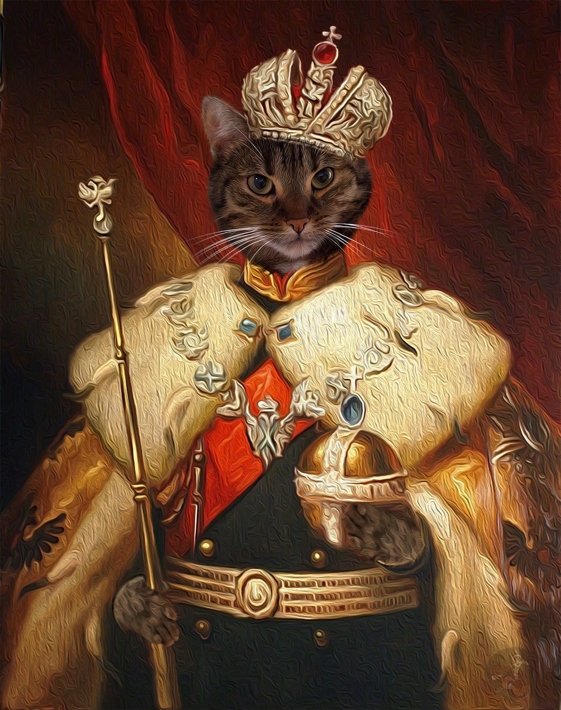 Custom King Cat Portrait Custom Regal King Pet Painting Etsy