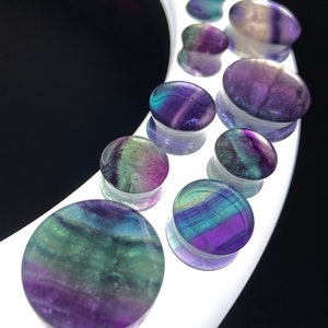 Double Flare Rainbow Fluorite Plugs