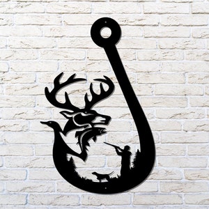 Duck Deer Fish Sign, Wildlife Metal Art, Hunting Fishing Sign, Camp Decor, Camp Sign, Birthday Gift for Him, Deer Wall Art