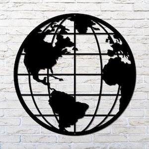 Globe Metal Art, Globe Wall Hanging, Earth Metal Sign, World Map Metal Art, Office Decor, Metal Home Decor, Globe Gift, World Globe Art