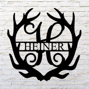 Antler Monogram Sign: Custom Steel Wall Decor - Etsy