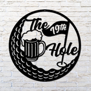 Golf Metal Wall Art, 19th Hole Sign, Golf Ball Metal Art, Gift for Golfer, Man Cave Decor, Retirement Gift