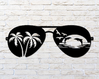 Sunglass Beach Metal Sign: Nautical Beach House Decor