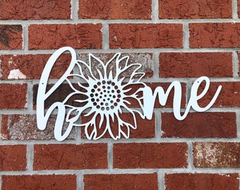 Sunflower Home Metal Sign: Indoor Outdoor Wall Decor