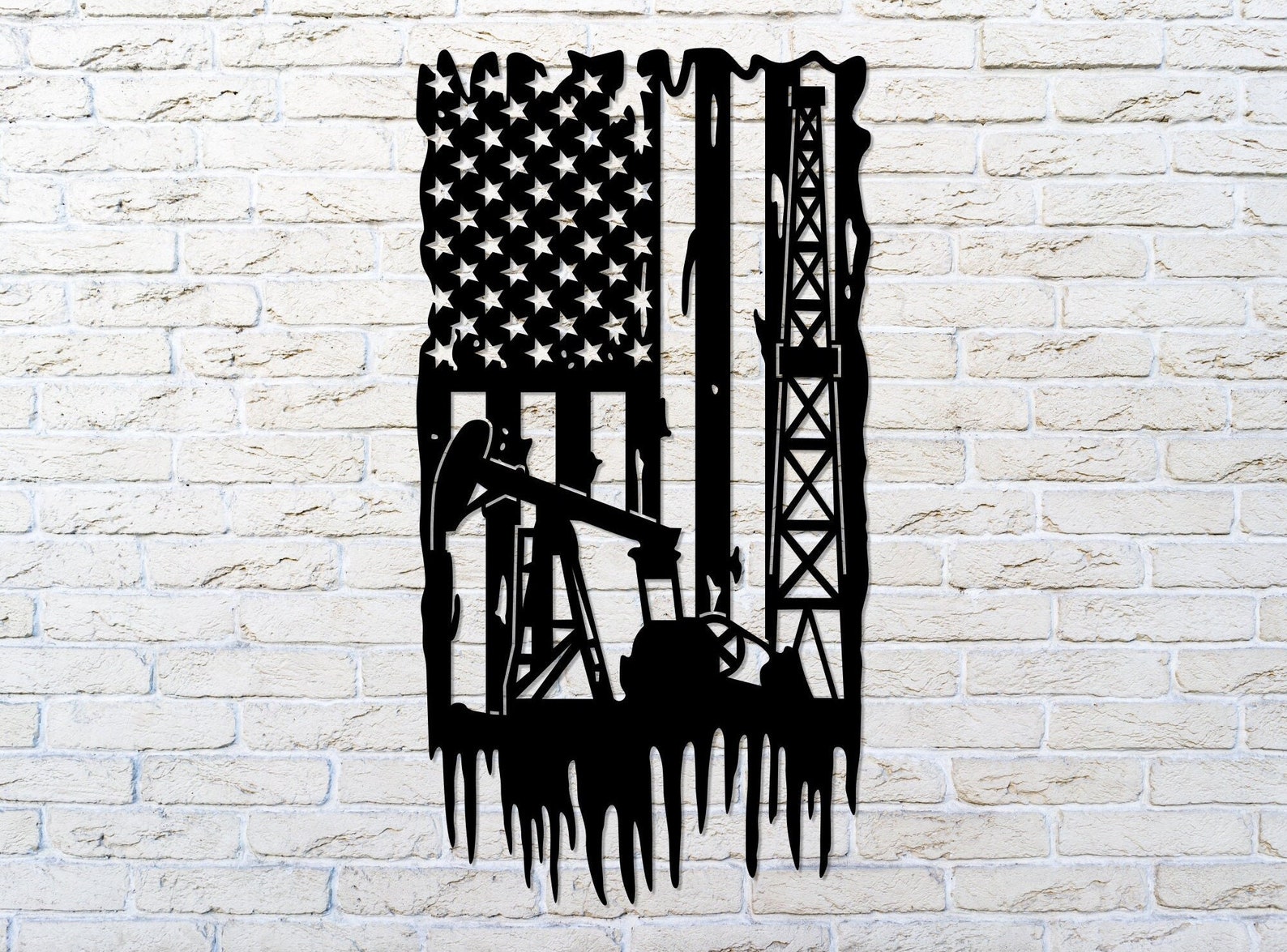 Oil Rig With Flag Metal Sign, Oil Rig American Flag, Oilfield Wall Art ...