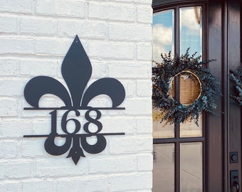 Custom Metal Home Address Sign, Fleur de Lis House Numbers, Metal Home Address Plate, Housewarming Gift, Fancy House Numbers, New Home Gift