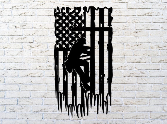 Lineman Metal American Flag, Lineman Flag Sign, Lineman Wall Decor, Lineman Gift, Line Man Flag, Line Man Gift, USA Decor, Father's Day Gift