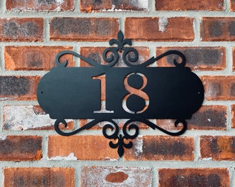 Home Address Sign, Fleur de Lis Address Sign, French Style Address, Custom House Numbers, Metal Home Address Plate, Housewarming Gift