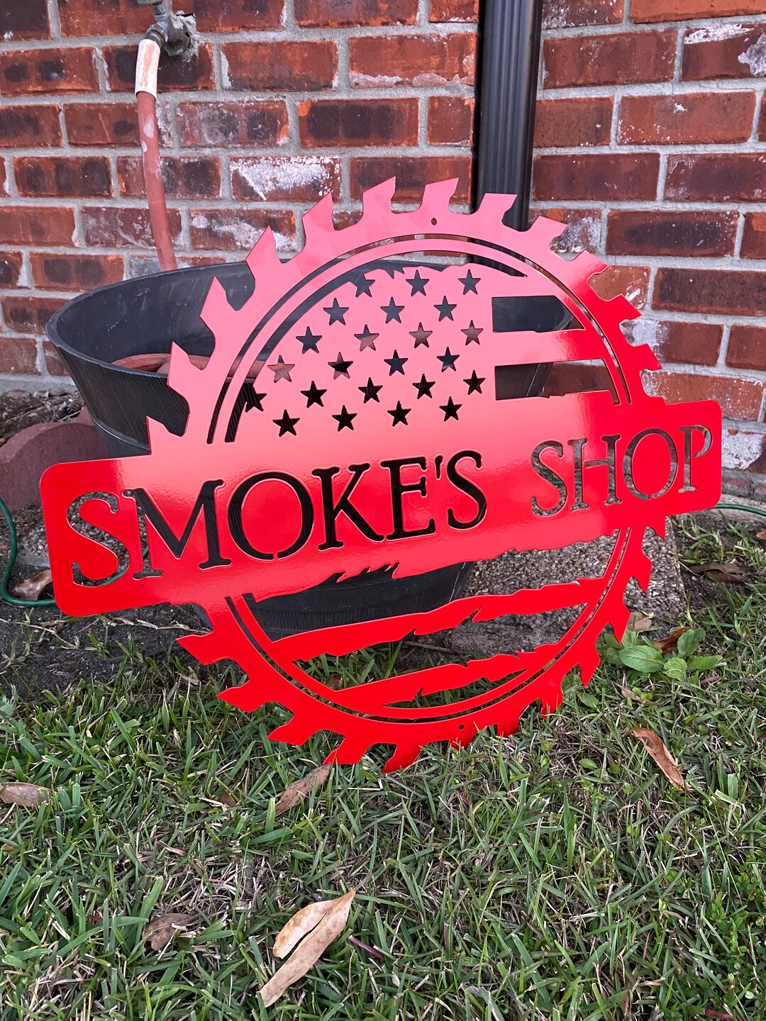 Saw Blade Metal Sign, American Flag, Sign, Garage Sign, Name