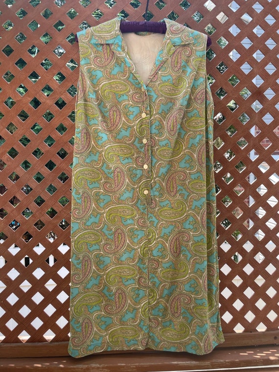 Vintage paisley shift dress button down collared s