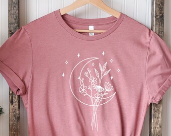 Moon Shirt, Wildflower Tshirt, Moon With Flower Shirt,  Floral Shirt, Floral Tshirt, Wildflowers, Women Tees, Ladies Shirts, Christmas Shirt