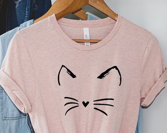 Cat Shirt Kitty Kitten T Shirt Tee Mens  Womens Ladies Funny Present I Love Cats Animal Lover T-shirt Whiskers Face Girlfriend Fashion Cute