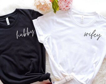 Hubby Wifey Shirts, Honeymoon Shirt, Just Married Shirt, Engagement Shirt, Wedding Shirts, Bridal Gift Engagement, Husband And Wife Shirts