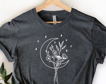 Wild Flowers Shirt, Moon Shirt, Wildflower Tshirt, Floral Shirt, Floral Tshirt, Wildflowers, Womens Tees, Ladies Shirts, Gift for Her