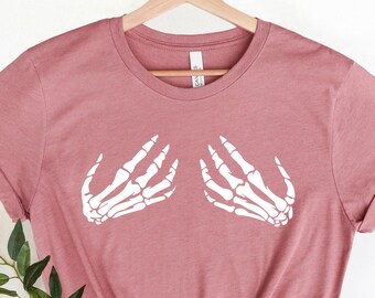 Skeleton Hand T-Shirt, Hand Bra T-shirt, Funny Halloween Shirts, Skeleton Boob Hand Shirt, Halloween Party Shirts, Skeleton Hand Bra T-shirt