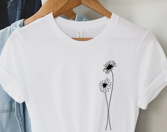 Daisy Shirt, Wildflower Shirt, Wildflower Pocket Design T-shirt, Floral Shirt, Floral T-shirt, Wildflowers Tee, Women's Tees, Gift for Her