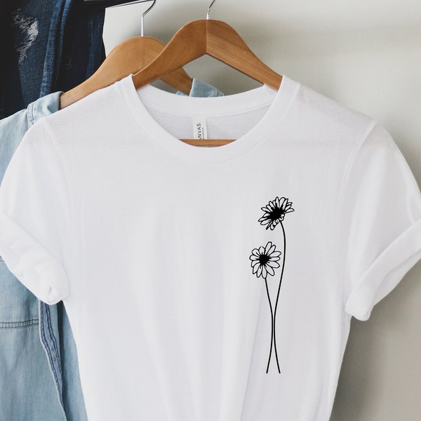 Daisy Shirt, Wildflower Shirt, Wildflower Pocket Design T-shirt, Floral Shirt, Floral T-shirt, Wildflowers Tee, Women's Tees, Gift for Her