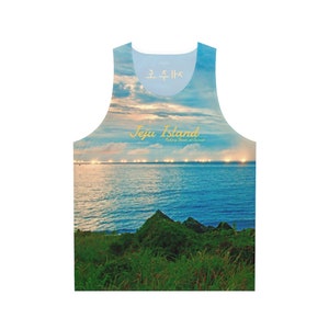 Jeju eiland, vissersboten bij zonsondergang, Zuid-Korea Unisex tanktop (AOP)