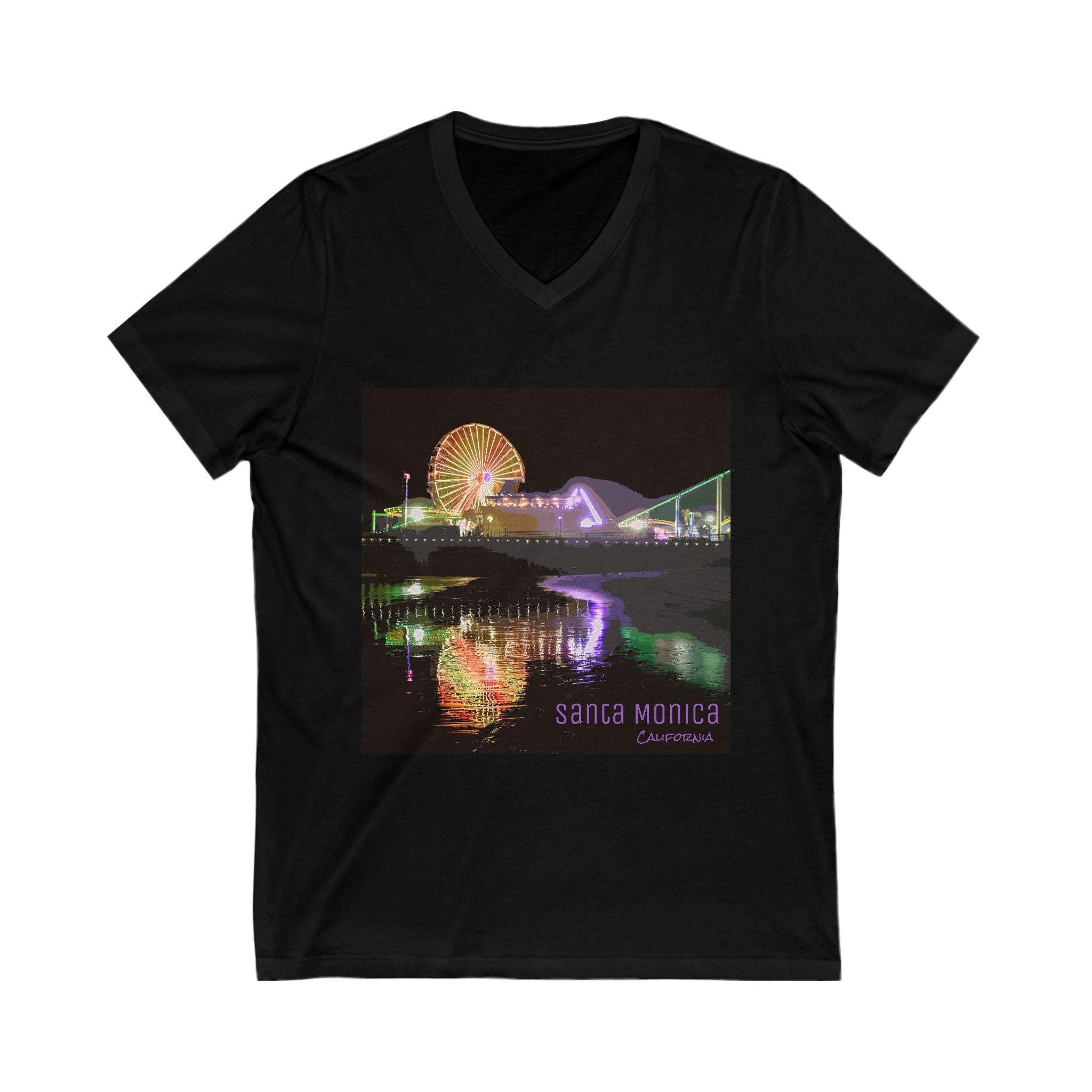 Santa Monica Pier, California - Unisex Jersey Short Sleeve V-Neck Tee