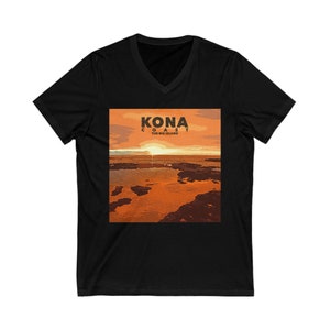Kona Coast, Hawaii, Big Island Map - Unisex Jersey Short Sleeve V-Neck Tee