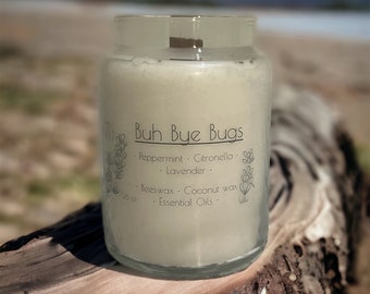 Bug Repellent Candle: Coconut & Beeswax with Peppermint, Lavender, Citronella - 26 oz