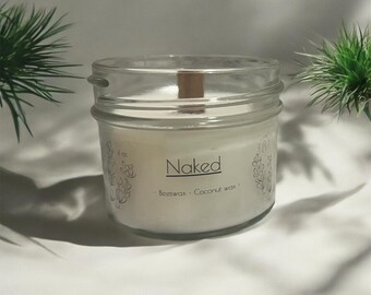 Naked (Unscented) 4 oz. Coconut Wax and Beeswax Wooden Wick Candle