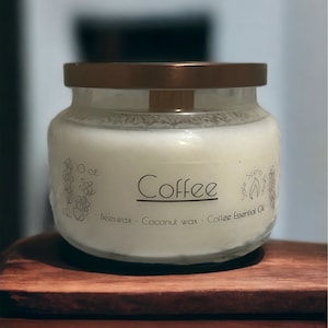 Coffee 10 oz. Coconut Wax, Beeswax and Coffee Essential Oil Wooden Wick Candle