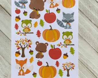 Fall Animal Sticker Sheet, Scrapbook Stickers, Bullet Journal Stickers, Planner Stickers, Fall Sticker, pumpkin, bunny, fox, bear, racoon