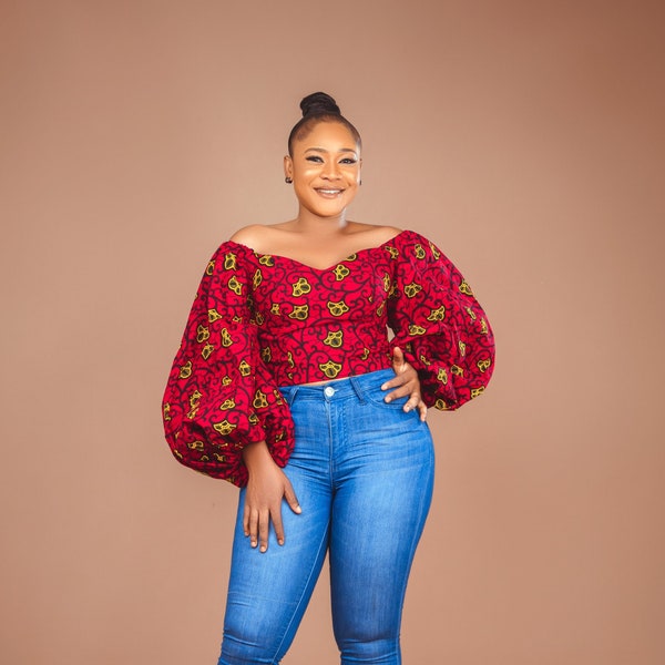 Off Shoulder Ballon Sleeve Top, Ankara Top, Crop top, Idée cadeau