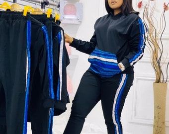 Ankara blue hoodie and sweatpants set / AFRICAN Print / gift idea / Two- Piece Set