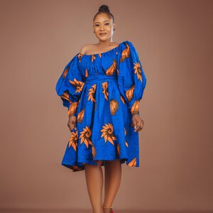 Ankara off shoulder gown, shift dress, African print dress, long sleeve, Gift image 2