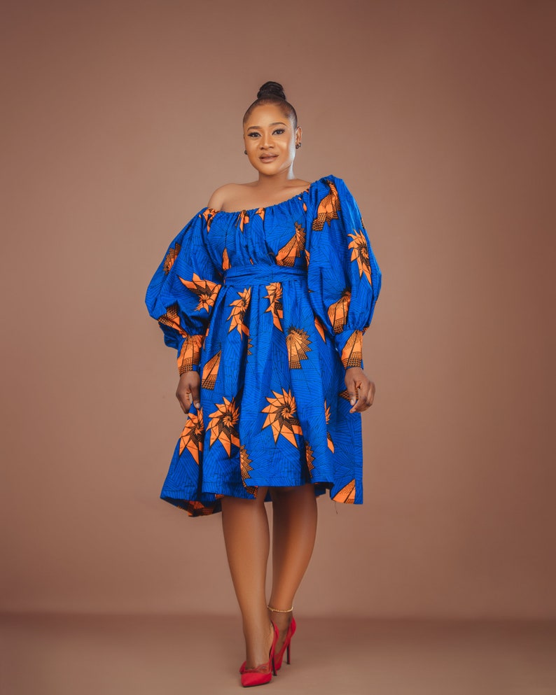 Ankara off shoulder gown, shift dress, African print dress, long sleeve, Gift image 2