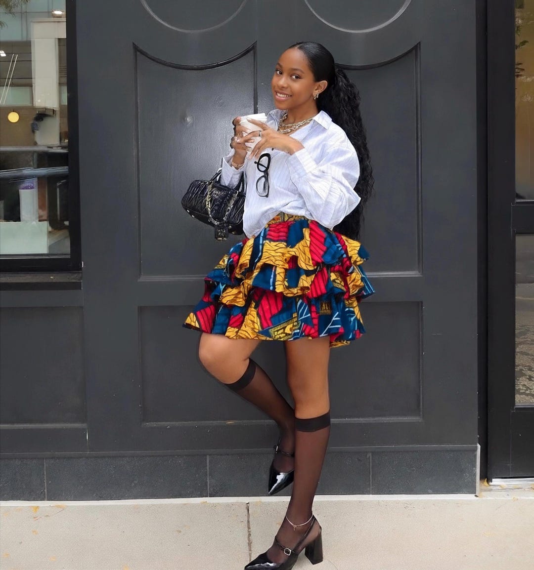 Fall Ankara Mini Skirt African Print Ruffle Skirt for Women Afro Luxe  Street Style Colorful Layered High Waist Skirt