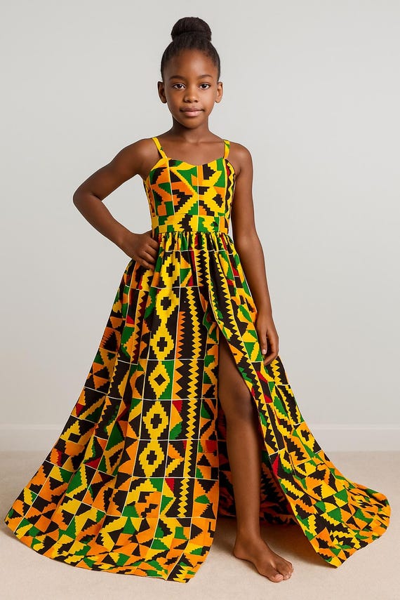 Girls Kente Ankara Maxi Dress | Handmade African Print Party Dress - Etsy