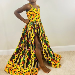 Afrikanisches Print Kleid mit Schlitz, Kente Kleid, Mädchen, 12 Monate bis 7 Jahre alt, Ankara Ballkleid
