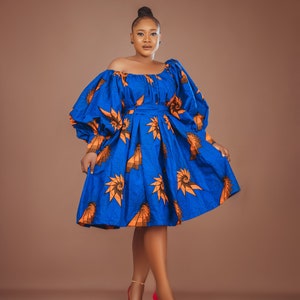 Ankara off shoulder gown, shift dress, African print dress, long sleeve, Gift image 1