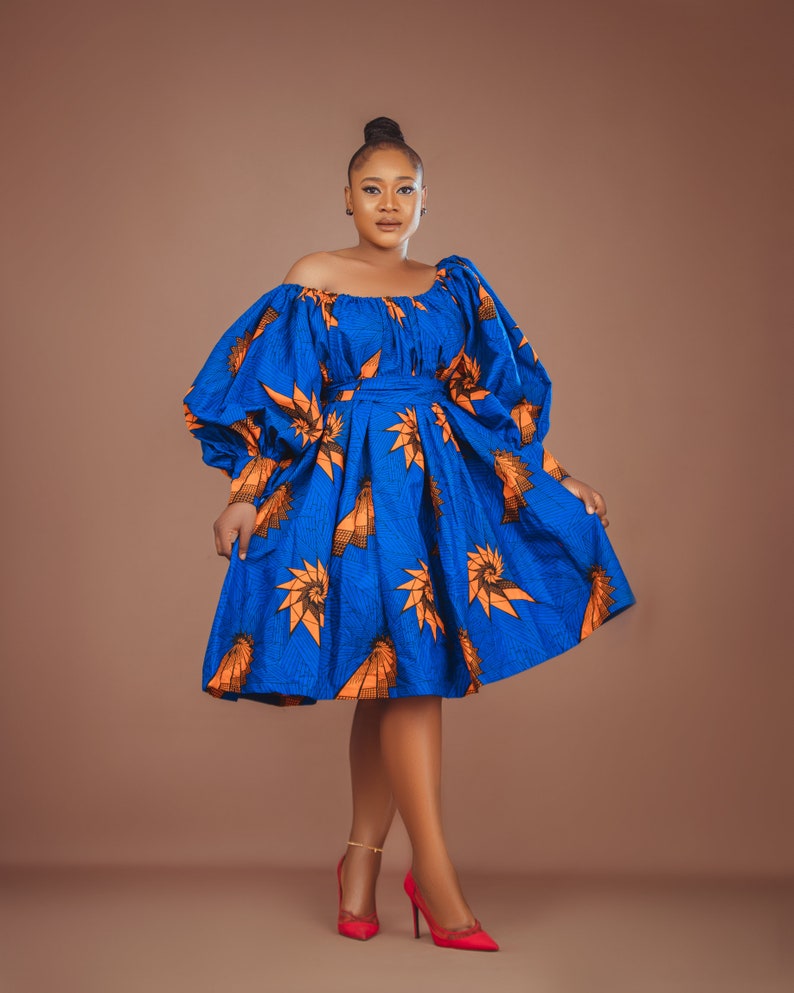 Ankara off shoulder gown, shift dress, African print dress, long sleeve, Gift image 1