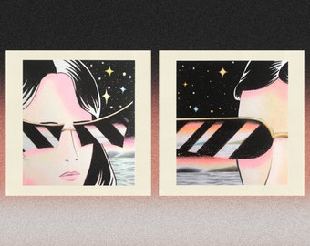 Risograph print of a couple made in pastel for wall decoration - L&#39;Introverti.e